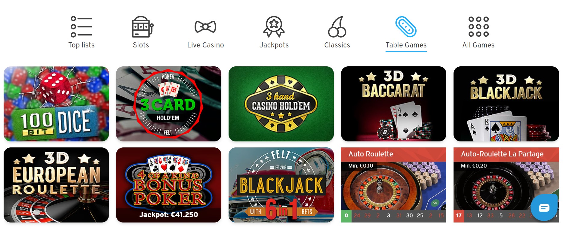 Wunderino Table Games